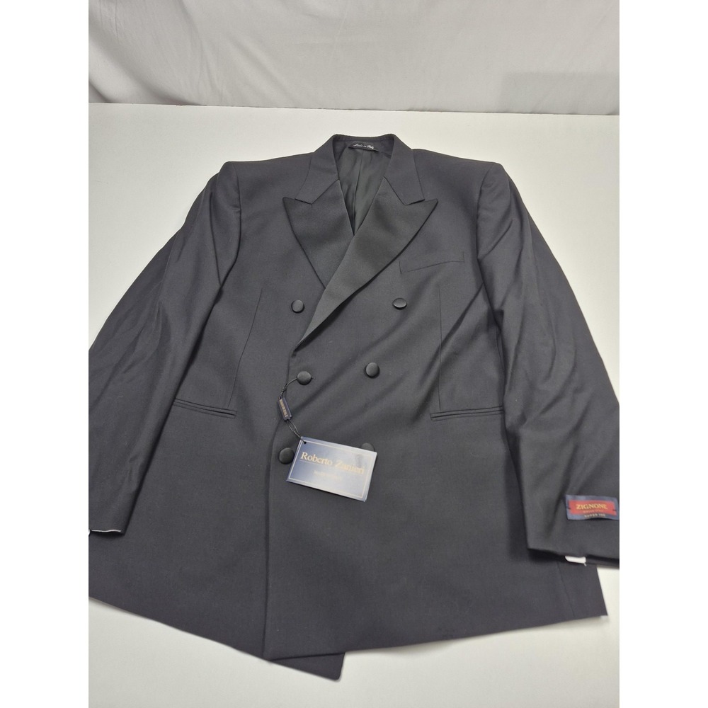 Roberto Zanieri Suit Jacket Mens 46R Black Wool Super 100s Tuxedo Italy NWT FLAW